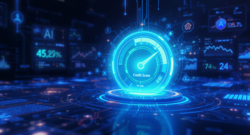 AI Tools for Credit Score Boosts futuristic dashboard