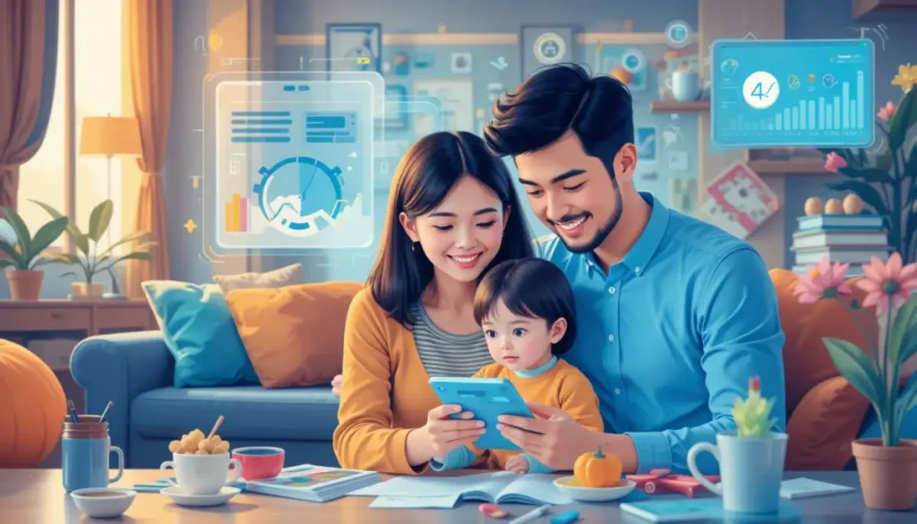 Family using AI tools for smarter saving 2025