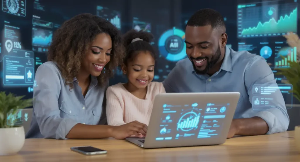 AI personal budgeting USA 2025 app on laptop and phone