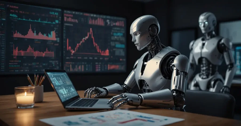 AI Budget Automation concept with robot assistant managing personal finances