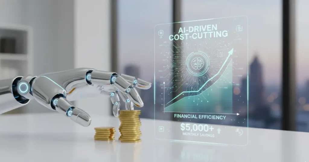 AI-driven cost-cutting concept with AI hand saving money