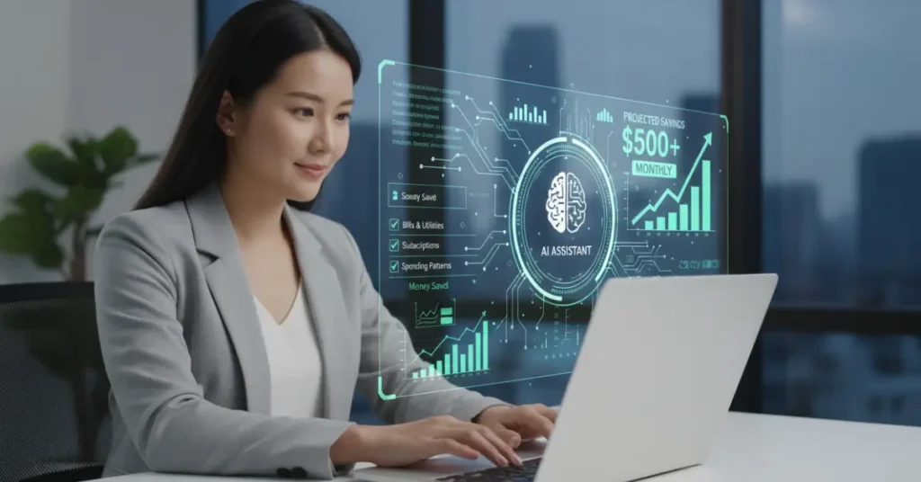 AI-driven cost-cutting tools analyzing expenses on laptop