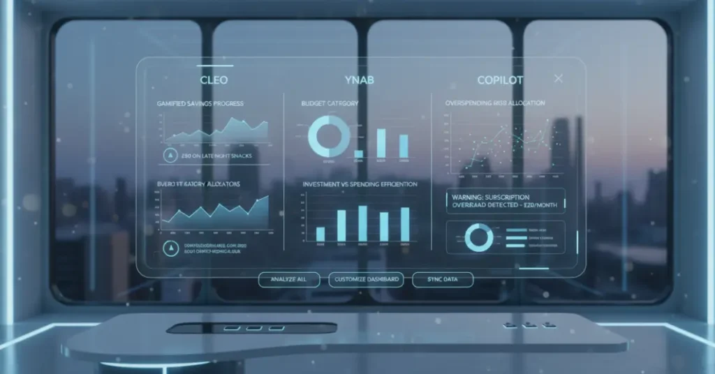 Best AI Planning Tools for Overspending such as Cleo, YNAB, and Copilot comparison chart.