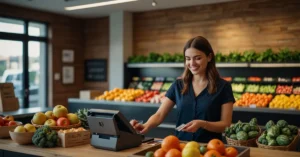 Credit Cards That Reward Grocery Purchases 2025 at a grocery store checkout
