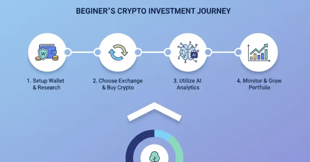 Step-by-step Crypto & Smart Investing for Beginners guide illustration.
